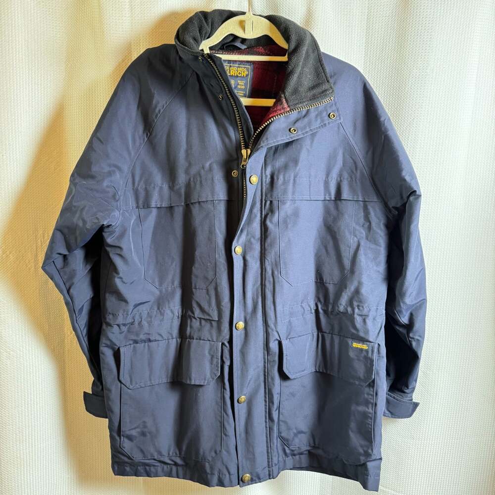 John Rich and Bros Woolrich Blue Mens M Jacket Parka Flannel Blanket Lined EUC